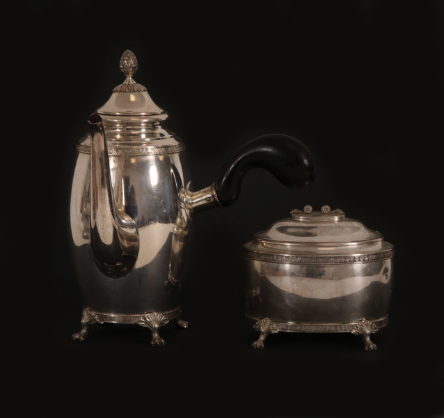 Kaffekanna och sockerskrin, silver, gustaviansk stil, 1920