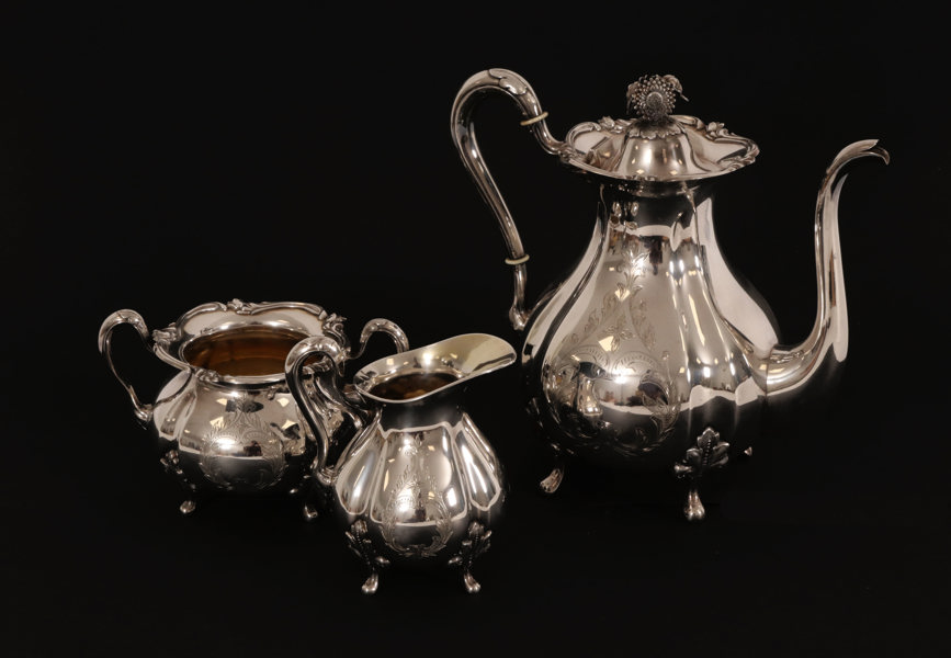 Kaffeservis 3 delar, silver, GAB, Stockholm, 1954