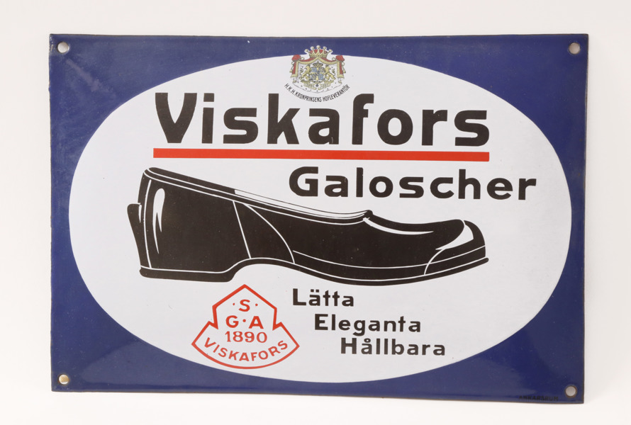 Reklamskylt, Viskafors Galoscher, 1900-talets första hälft