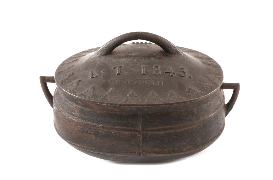 Gryta med lock, Bruzaholms Bruk, daterad 1843