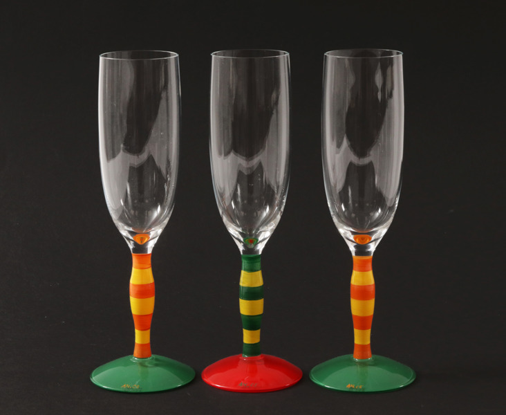 Champagneglas 3st, "Polka", Anne Nilsson, Orrefors