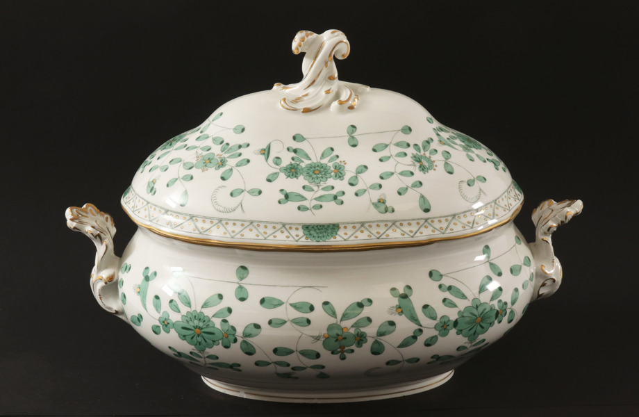 Terrin med lock, "Indian Green", Meissen, Tyskland