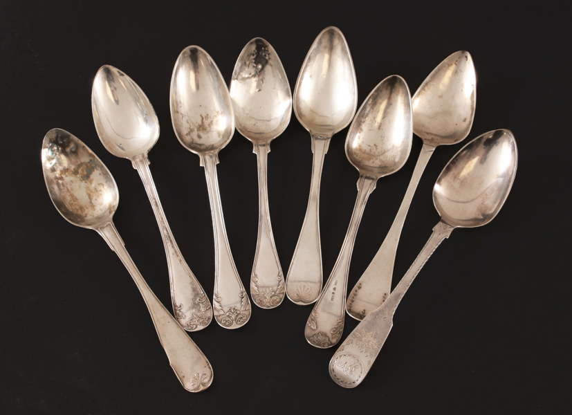 Matskedar 8st, silver, 1800-tal