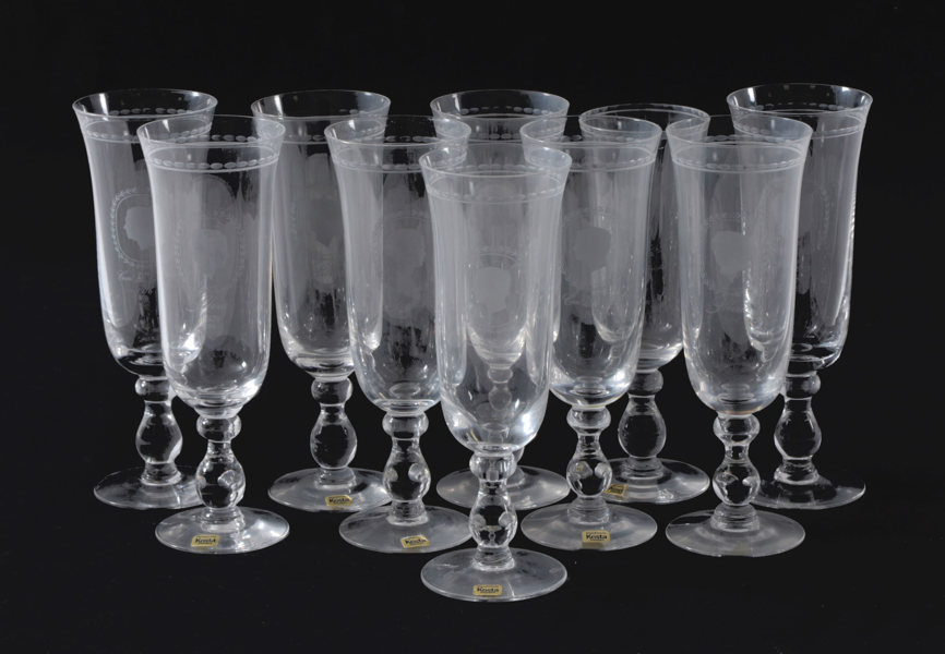 Champagneglas 10st, Kosta, 1976