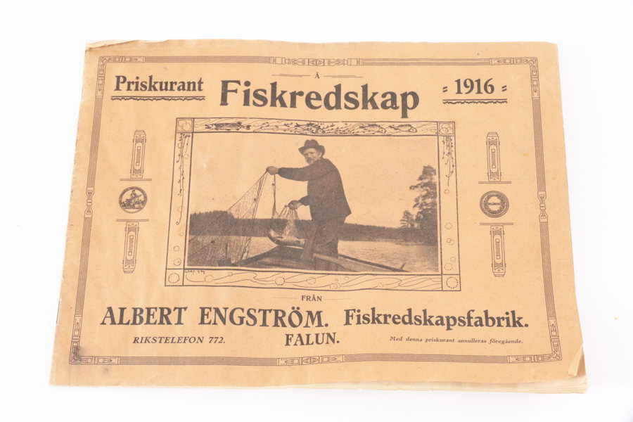 Priskurant, "Fiskredskap", Albert Engström Fiskredskapsfabrik, Falun, 1916