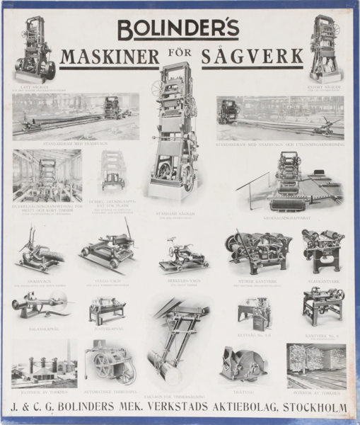 Reklamplansch, Bolinder's maskiner för sågverk, daterad 1924