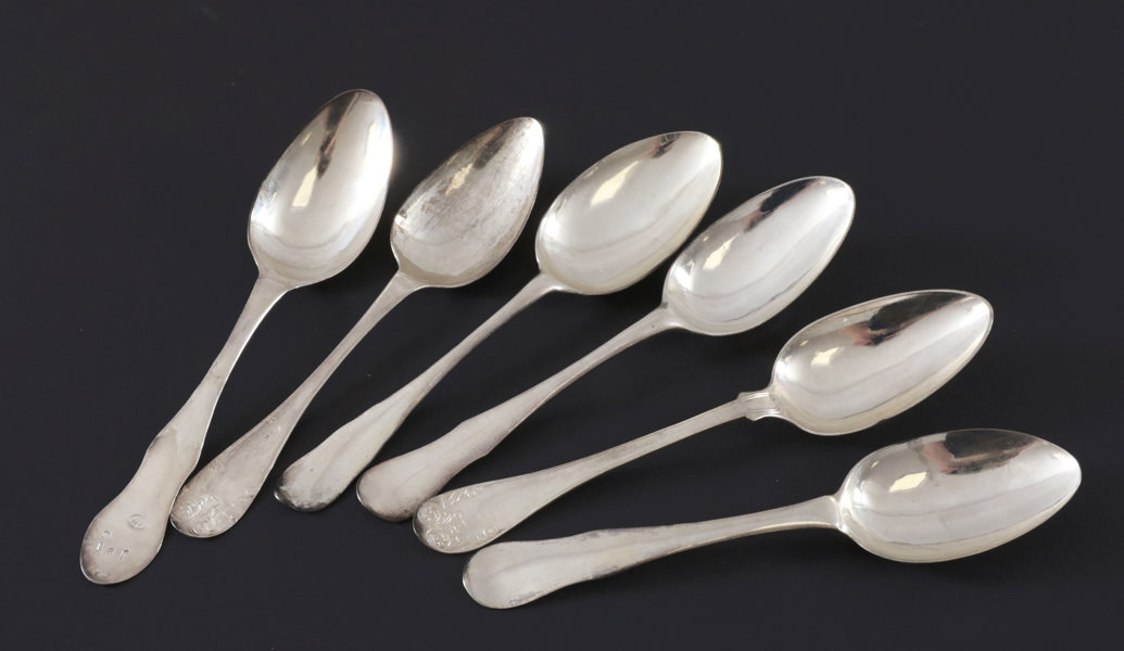 Matskedar 6st, silver, 17/1800-tal