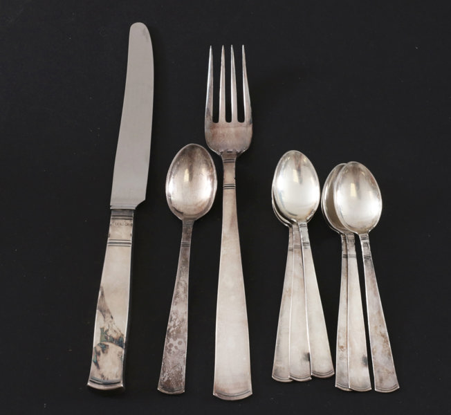 Bestickservisdelar 9st, silver, "Rosenholm"