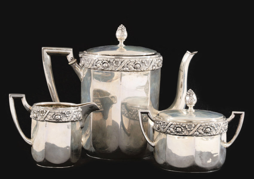 Kaffeservis 3 delar, silver, jugend, 1919