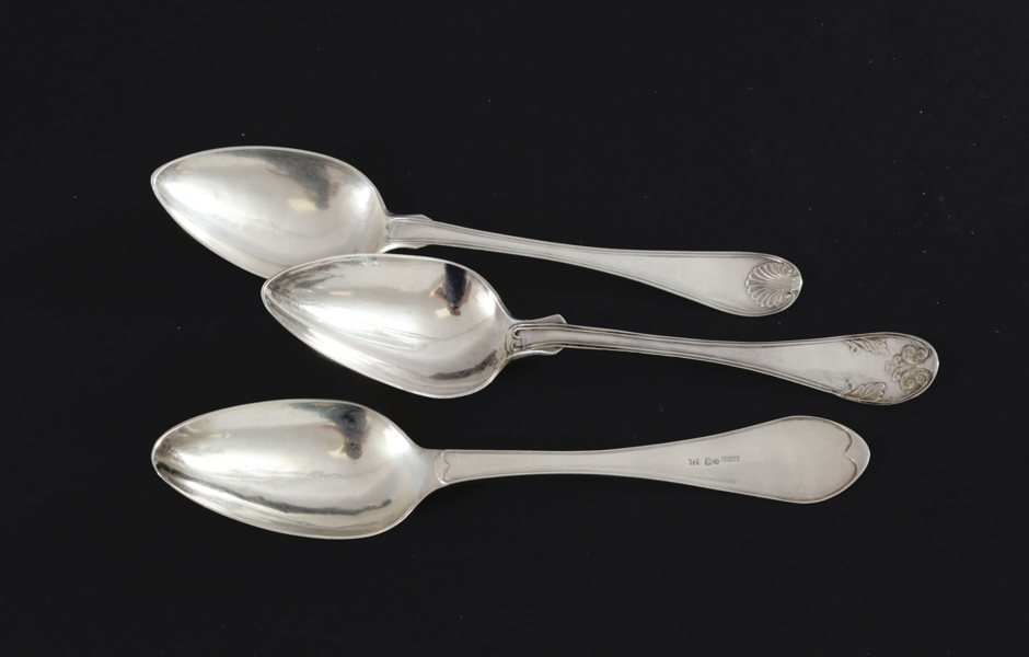 Matskedar 3st samt tesked, silver, 1800-tal