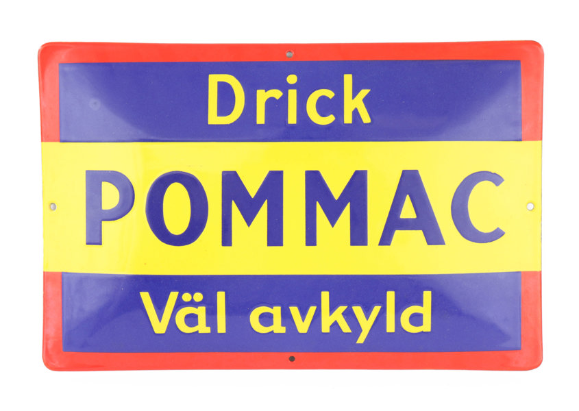 Emaljerad reklamskylt, "Pommac"