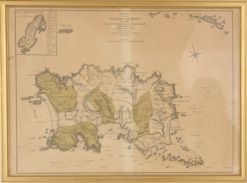 Karta, "A plan of the Island of Jersey", författad 1783