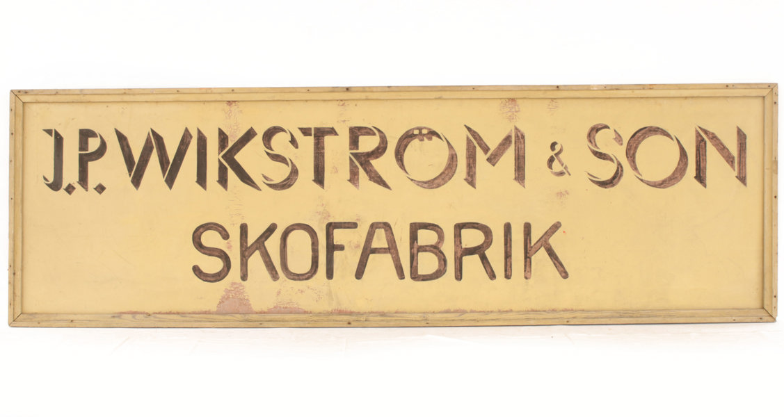 Skylt, "J.P.Wikström & son skofabrik", 1900-talets första hälft