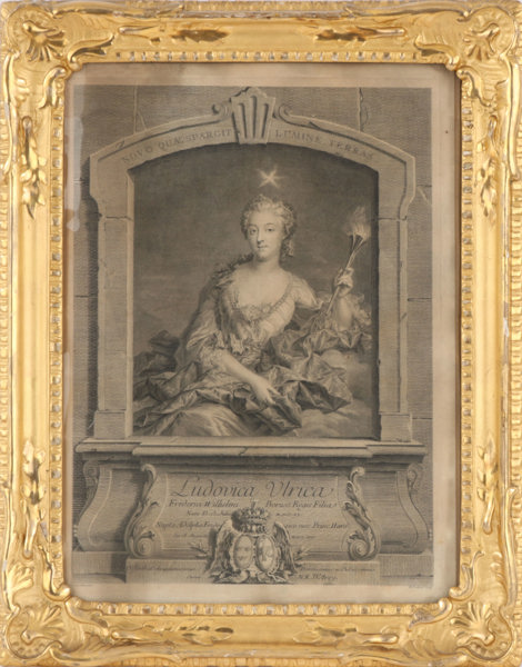 Kopparstick, "Ludovica Ulrica", efter François-Adrien Grasognon Latinville, 1700-tal