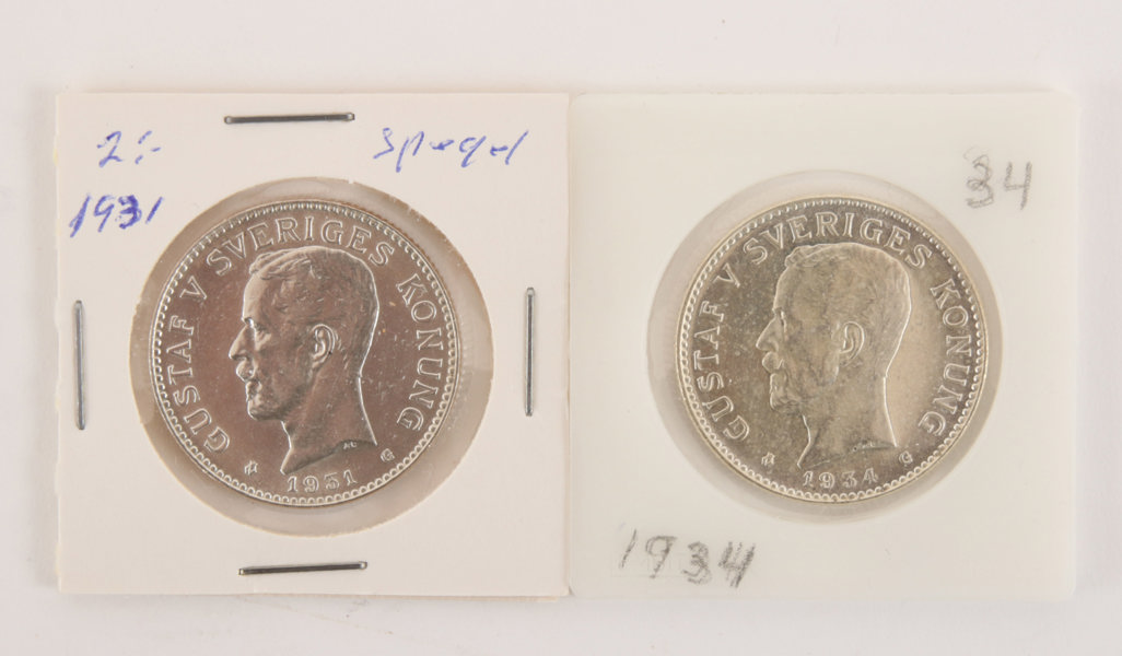 Silvermynt 2st, tvåkronor, Sverige, 1931/1934