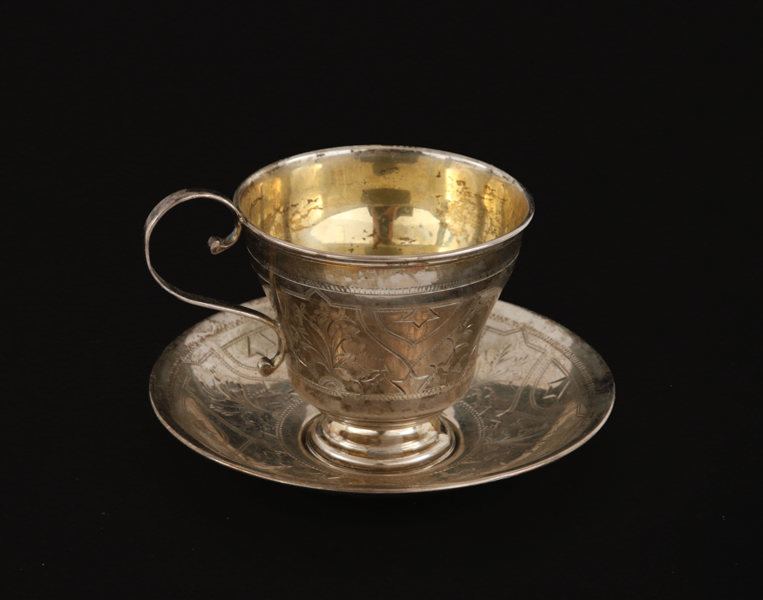 Kaffekopp med fat, silver, Ryssland, 1888