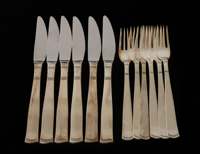 Smörgåsbestick 12 delar, silver, "Rosenholm", Jakob Ängman för GAB