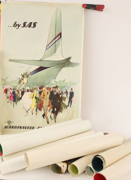 Parti affischer, rörande flygbolag, bl.a. SAS, Swissair