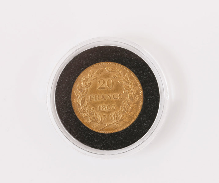 Guldmynt, 20 franc, Leopold I, Belgien, 1865