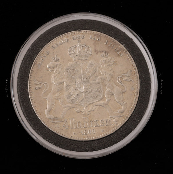 Silvermynt, 4 riksdaler, Karl XV, Sverige, 1869