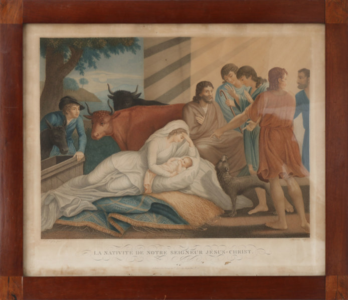 Färglagt kopparstick, "Nativité de notre seigneur Jésus Christ", 1800-talets första hälft