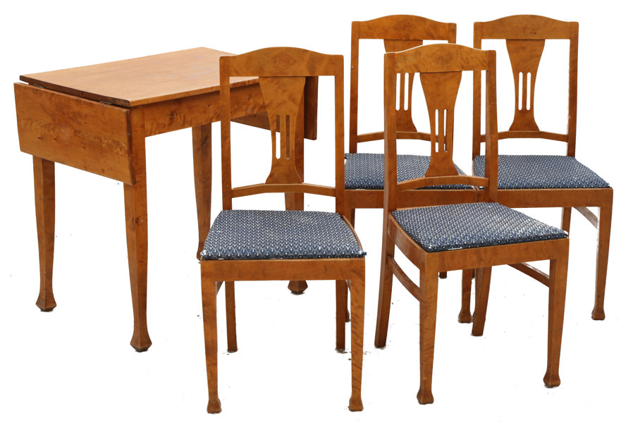 Stolar 4st samt klaffbord, jugend, tidigt 1900-tal