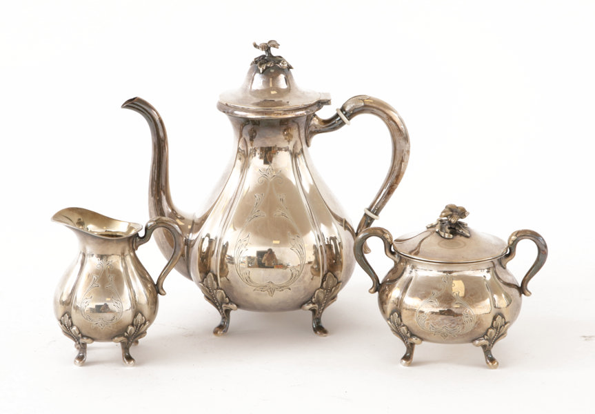 Kaffeservis 3 delar, silver, GAB, 1964