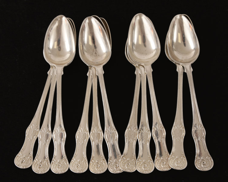 Teskedar 11st, silver, Gustaf Möllenborg, Stockholm, 1875
