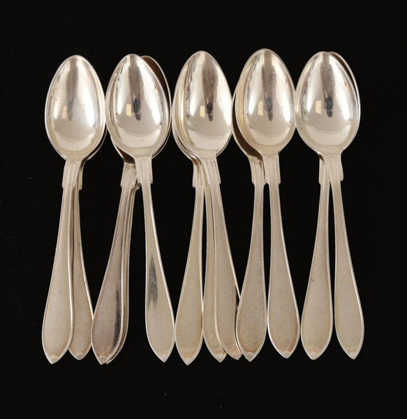 Kaffeskedar 12st, silver, "Svensk Spets", C.G.Hallberg