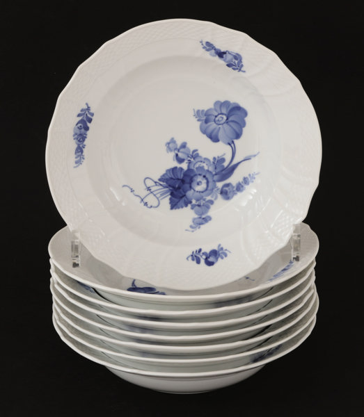 Djupa tallrikar 8st, "Blå blomster", Royal Copenhagen