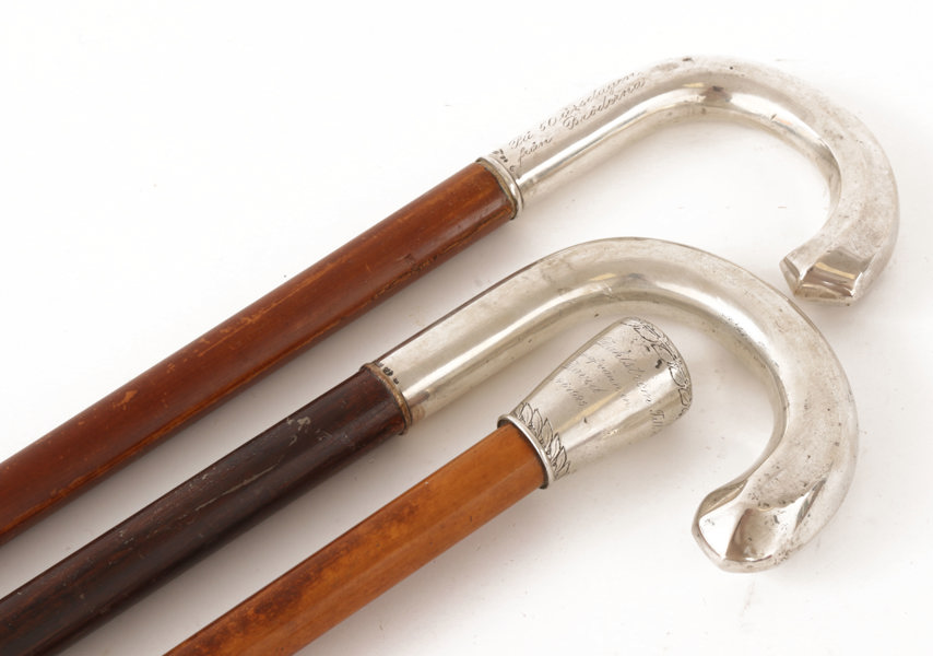 Spatserkäppar 3st, med handtag i silver