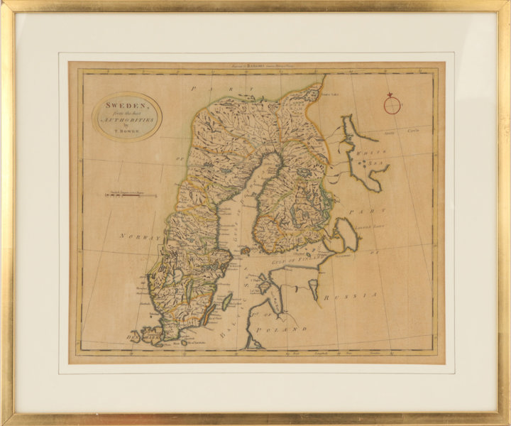 Karta, "Sweden from the best authorities", T. Bowen, 1700-talets slut