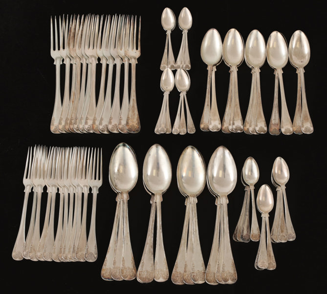 Bestickservisdelar 71st, silver, "Gammal Fransk", GAB, Stockholm, bl.a. 1909