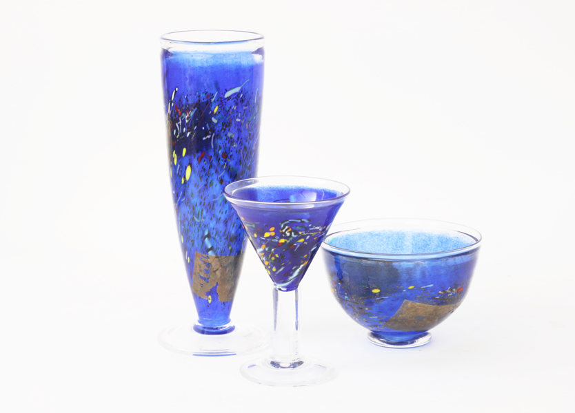 Konstglas 3 delar, "Satelite", Bertil Vallien för Kosta Boda