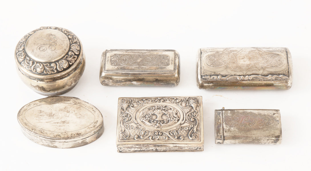 Dosor i silver 6st, mestadels 1800-tal