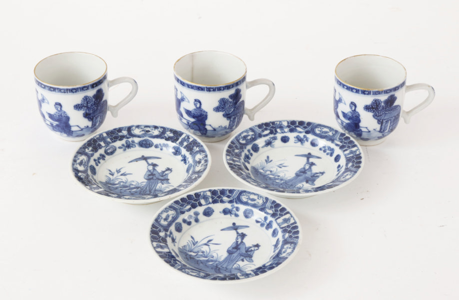 Kaffekoppar med fat 3st, Kina, Qianlong, 1700-tal