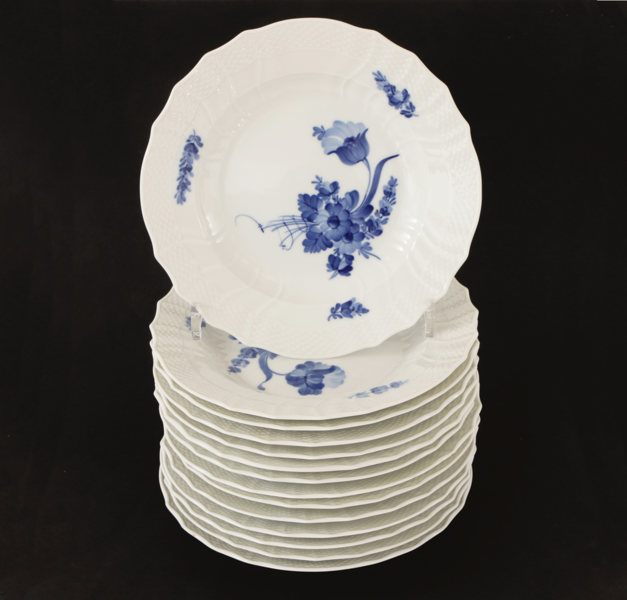 Mattallrikar 14st, "Blå blomster", Royal Copenhagen