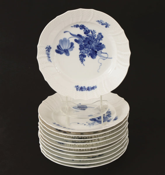 Förrättstallrikar 11st, "Blå blomster", Royal Copenhagen, Danmark