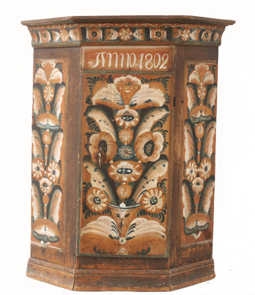 Vägghörnskåp, allmoge, Dalarna, daterat 1802