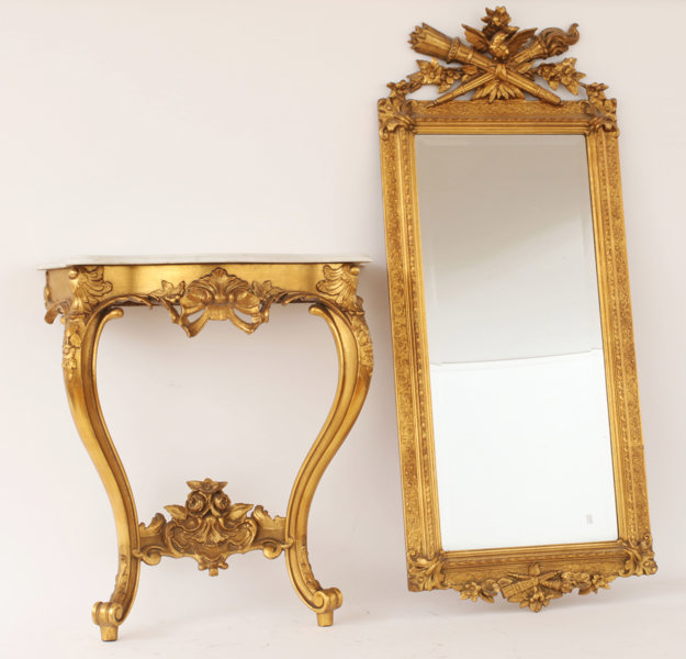 Spegel med konsolbord, rokokostil, 1800-talets andra hälft