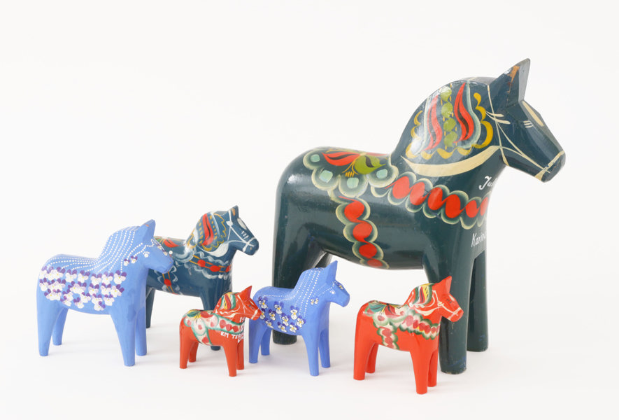 Dalahästar 6st, bl.a. Grannas, A.Olsson