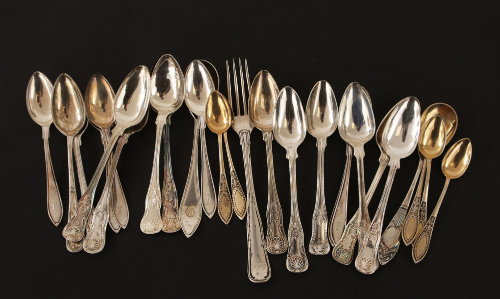 Parti silverbestick, bl.a. 1800-tal