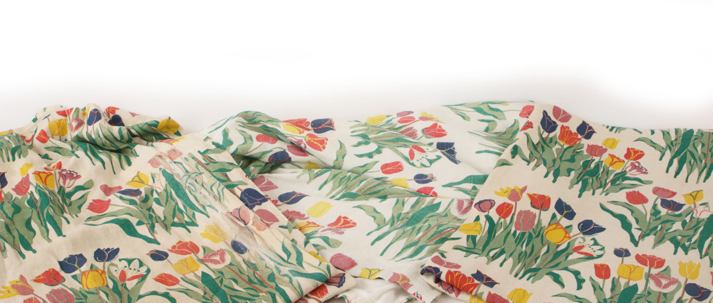 Draper samt gardiner ett par, "Tulpan", Josef Frank för firma Svenskt Tenn