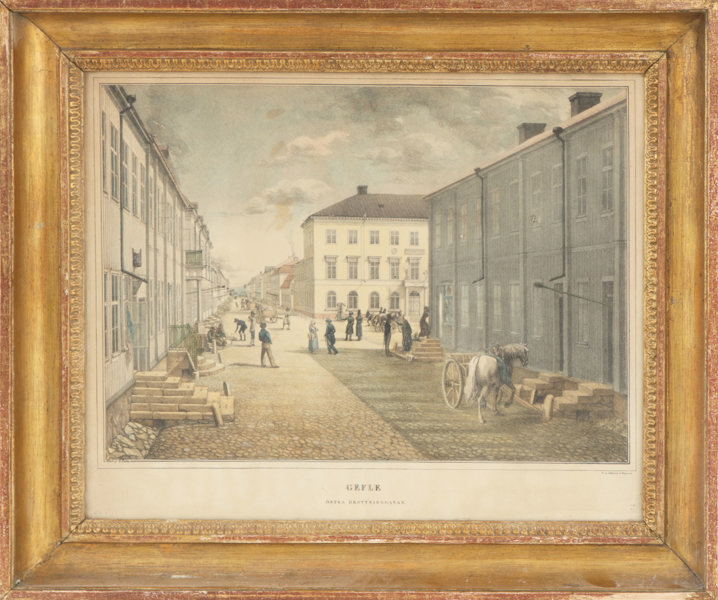 Kopparstick, "Gefle - Östra Drottninggatan", 1800-tal