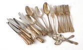 Bestickservisdelar, silver, "Gammal Fransk", bl.a. 1800-tal