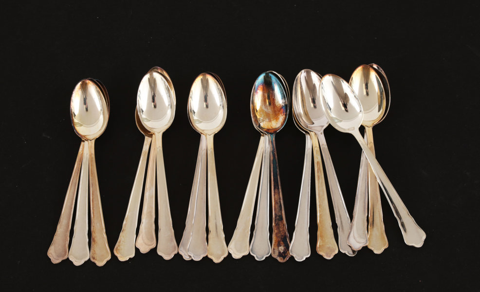 Kaffeskedar 18st, silver, "Chippendale", GAB