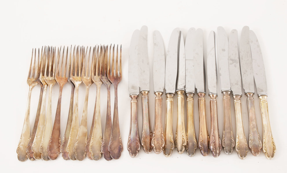 Bestickservisdelar, silver, "Haga", Mema