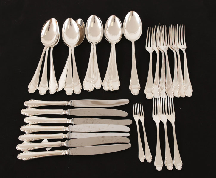 Bestickservisdelar, silver, "Haga"