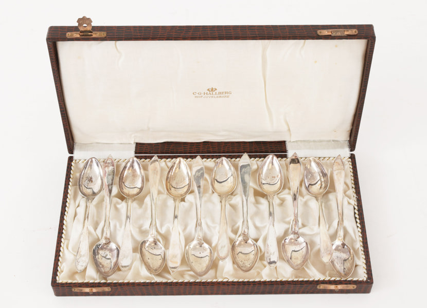 Kaffeskedar 12st, silver, "Svensk Spets"