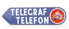 Emaljerad skylt, "Telegraf Telefon", 1900-talets första hälft